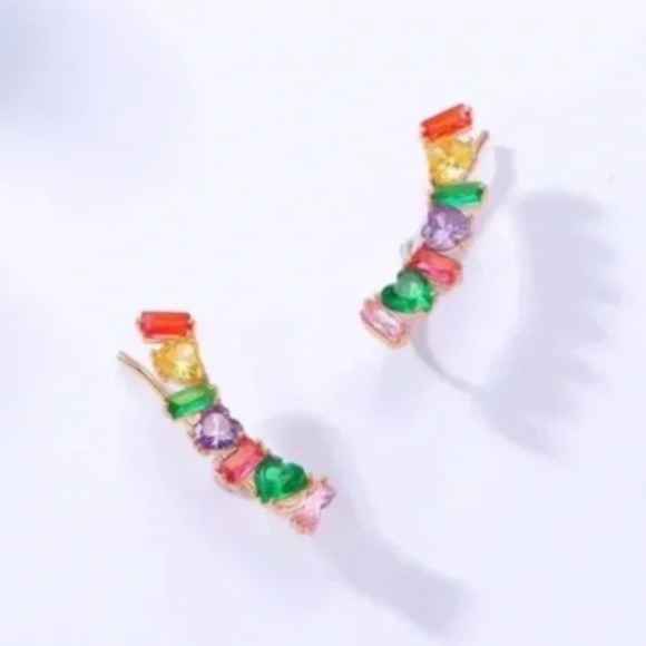 ❤️❤️ FREE Rainbow Gem Gemstone Cuff Ear Climber Boho Peasant Hipster Earrings - Picture 2 of 3
